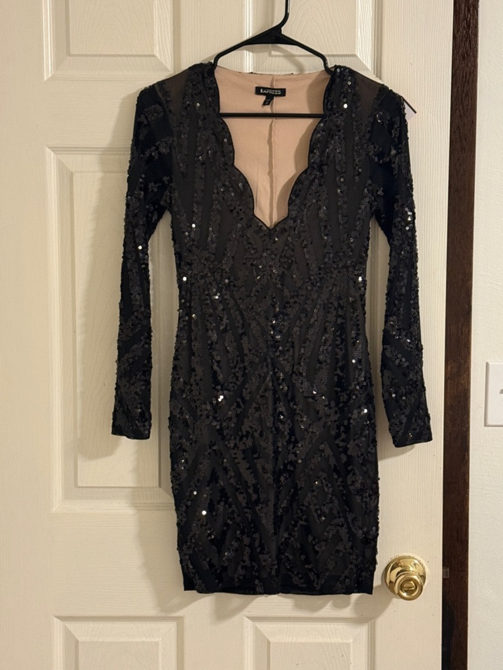 Express Black Sequin Long-Sleeve Mini Dress - Picture 3 of 7
